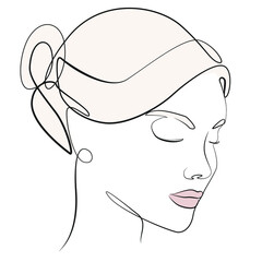 Woman head one line drawing on white isolated background