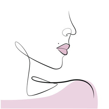 recommend clip art: Woman face one line drawing on white isolated background