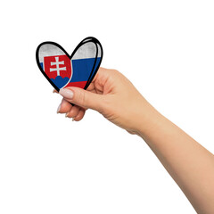 Fototapeta na wymiar Woman hand is holding heart. Peace concept on white background. Slovakia