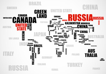 Obraz na płótnie Canvas Typography colorful world map with country names. Vector