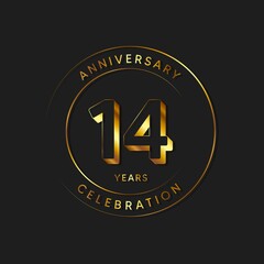 14 Years Anniversary Celebration, Logo, Vector Design Illustration Template