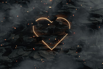 Naklejka premium 3d rendering of glowy heart frame over rocky surface
