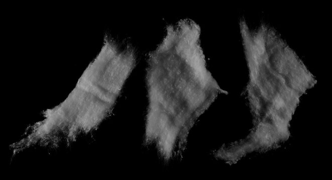 Set wadding, absorbent cotton wool isolated on black background and texture, clipping path