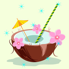 Coconut cocktail, illustration for decoration and design.