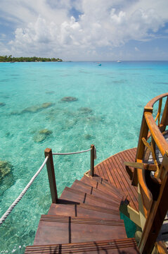 High angle view of steps at a tourist resort, Hotel Kia Ora, Rangiroa, Tuamotu Archipelago, French Polynesia