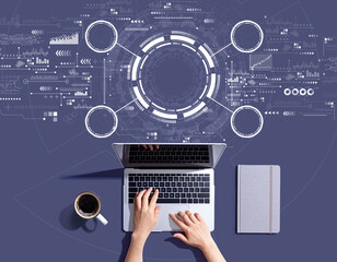 Tech circle with person using a laptop computer