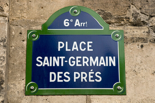 Close-up of an information board, St. Germain Des Pres, Paris, Ile-de-France, France