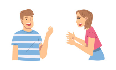 Amused Man and Woman Character Talking and Laughing Having Cheerful Mood Vector Set
