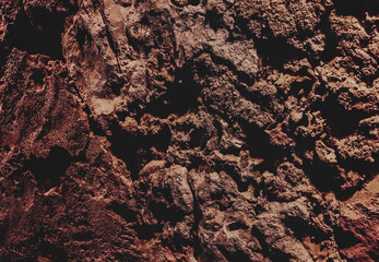 Brown wall texture. Stone background. Rock texture. Grunge Rough structure. Abstract texture. Rock surface with cracks. Rock pile. Paint spots.