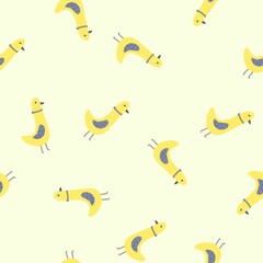 Seamless pattern with yellow birds. Drawn cartoon birds on a pattern for fabric, wallpapers, backgrounds.