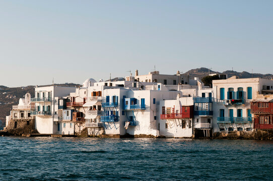 Buildings at the waterfront, Little Venice, Mykonos Town, Mykonos, Cyclades Islands, Greece