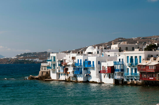 Buildings at the waterfront, Little Venice, Mykonos Town, Mykonos, Cyclades Islands, Greece