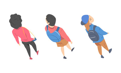 Going and Walking Man and Woman Character Stepping Forward Top View Vector Illustration Set