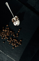 vanilla ice cream with coffee beans