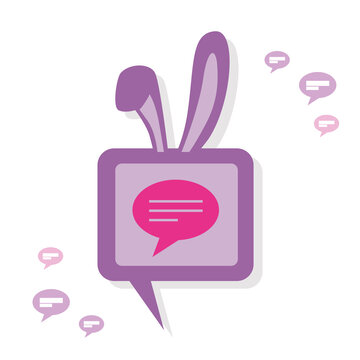 Lila message icon with ears. Hare ears icon. Isolated image on a white background.