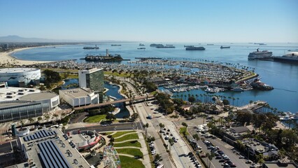 Fototapeta premium view of Downtown Long Beach Harbor and Buildings in California