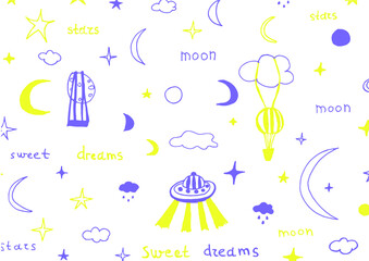 stars and moon cute pattern, vector illustration, wallpaper and background
