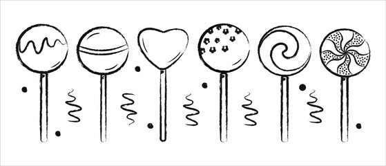 Set candy of sweets doodles. Sweets in sketch style isolated on white background. For design stickers, menu, candy shop.  © Elene le13