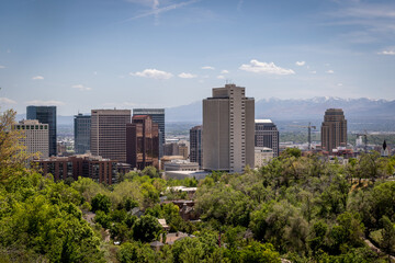 Fototapeta na wymiar The Skyline of Buildings of Downtown Salt Lake City Utah