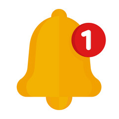 Bell icon on white background, for incoming inbox message, smartphone application alert