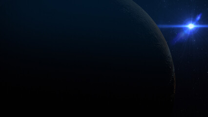 3D Rendering Jupiter Dark Side and Sun