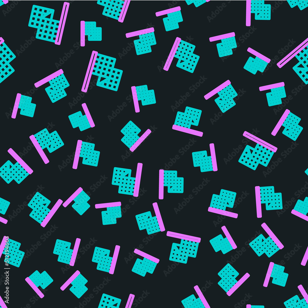 Poster line checkered flag icon isolated seamless pattern on black background. racing flag. vector