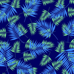 Vector Palm leaf seamless pattern illustration. Tropical leaves of palm tree. Seamless pattern. Palm leaves illustration pattern with tropical jungle plant. Seamless wallpaper. Green colors background