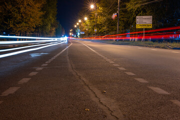 Night view of freeways with motion blur. The highway.