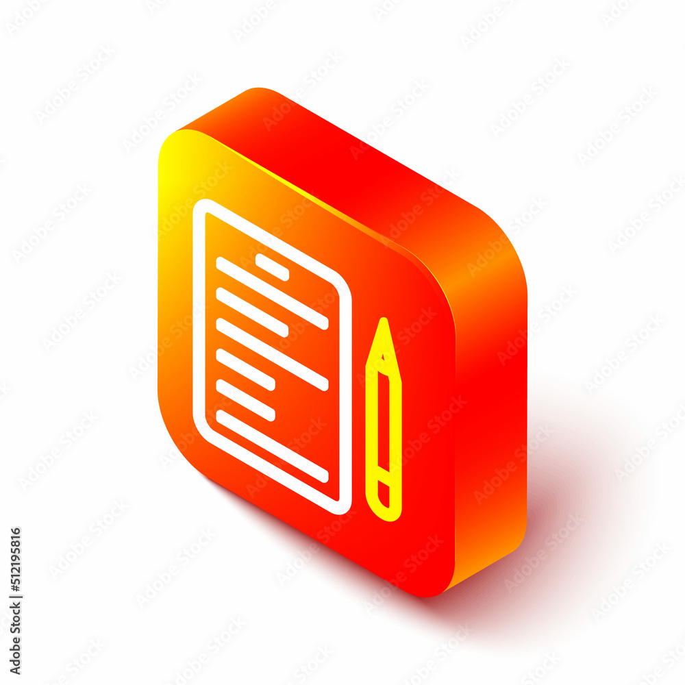 Poster isometric line scenario icon isolated on white background. script reading concept for art project, f