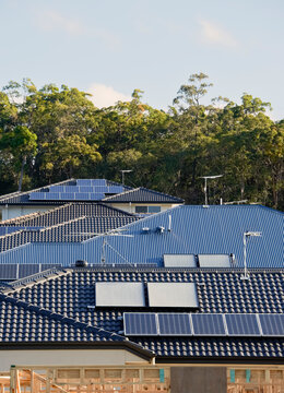 Solar panels on urbane homes roofs