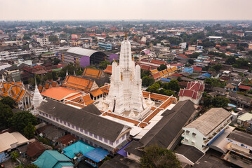 Aerial view of Wat Mahathat Worawihan, temple in Phetchaburi, Thailand