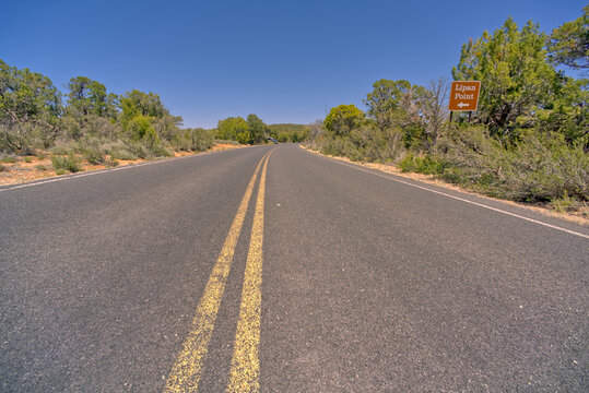 Road sign directing visitors to Lipan Point at Grand Canyon South Rim Arizona.