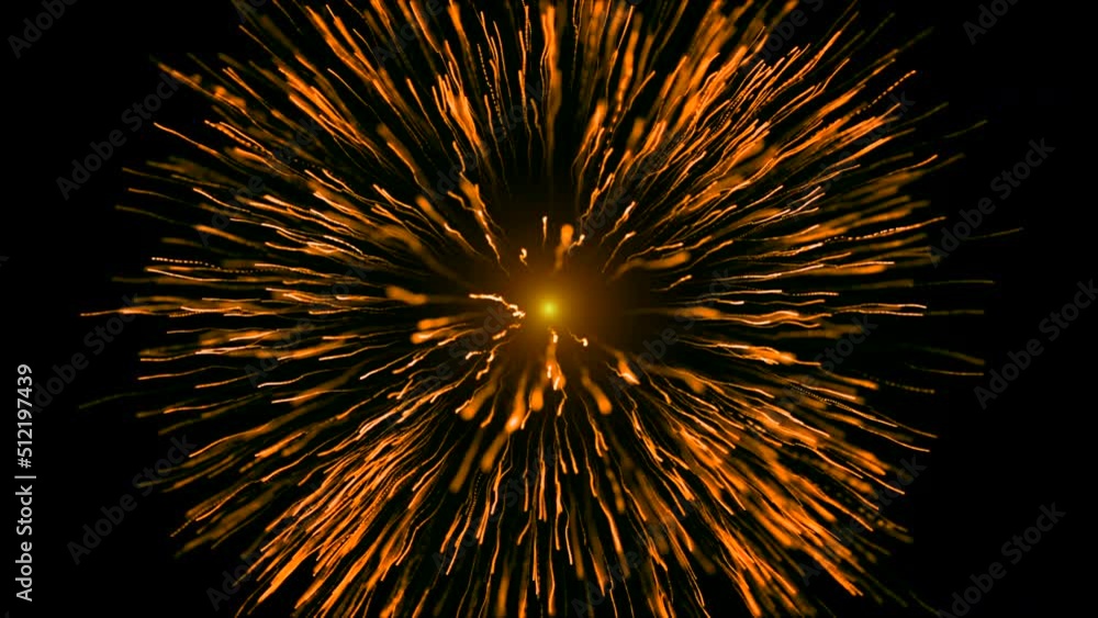 Poster explosion of glowing lines on colored background. motion. explosion of small particles on isolated b
