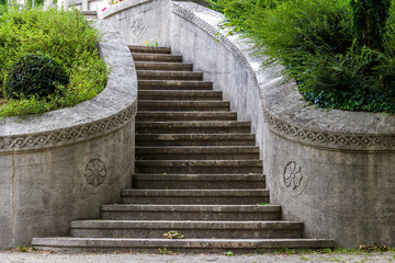 Beautiful stairs of the pergola complex in Tullnaupark Nuremberg. This stone staircase is...