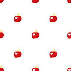 Vector pattern with red small apples in a flat style on a white background. Pattern with apples for fabrics, packaging, design, fabrics.