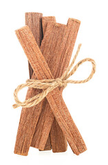 Sandalwood sticks tied with rope isolated on a white background