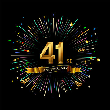 41st Anniversary celebration. Golden number 41st with sparkling confetti