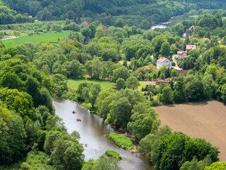 Fototapeta na wymiar View of the river on a spring day, The Nysa Klodzka River, Bardo, Lower Silesia, Poland