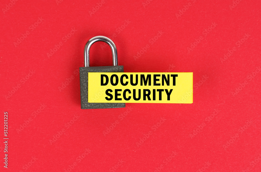 Poster On the red surface there is a lock with a sticker with the inscription - Document Security