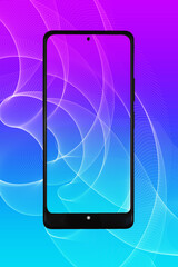 smartphone with graphic futuristic wallpaper on the display on color background