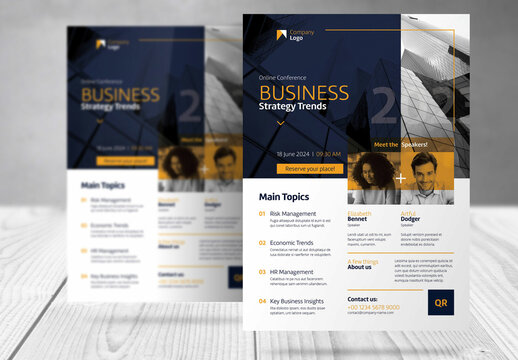 Online Event Business Flyer With Blue And Yellow Accents