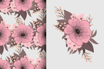 Flower bouquet with seamless pattern. Floral background set.