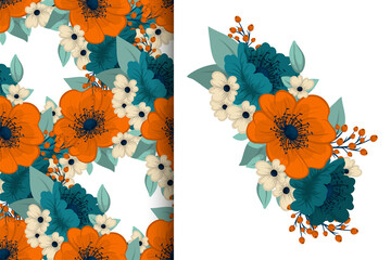 Fototapeta na wymiar Flower bouquet with seamless pattern. Floral background set.