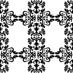 Seamless victorian pattern with floral elements. Black and white. Vector illustration.