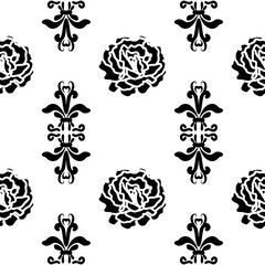 Seamless pattern in Victorian style. Vector design of black and white vintage pattern. Floral ornament.