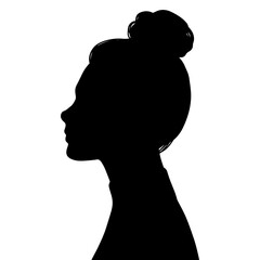 Woman Head Black and White Vector Silhouette. Beautiful Girl Fashionable Haircut style. Simple Elegant Woman Silhouette Icon Isolated.