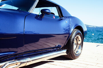 real old fashion cabriolet car at seaside touristic view lifestyle