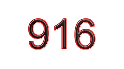 red 916 number 3d effect white background