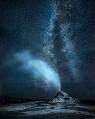 White Dome Geyser and Milky Way — Yellowstone National Park, WY - obrazy, fototapety, plakaty