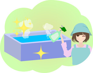 風呂を掃除する主婦の挿絵